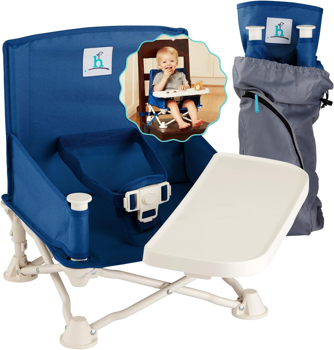 Hiccapop OmniBoost Travel Booster Seat with Tray for Baby | Folding Portable Booster Seat for Dining Table, Ca