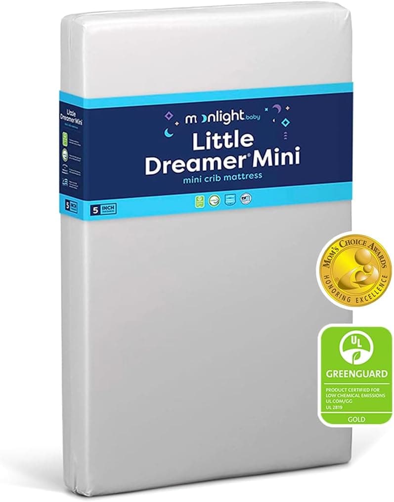 Moonlight Slumber Little Dreamer Mini Crib Mattress, Dual-Sided 5" Foam, 24x38x5, Made in USA