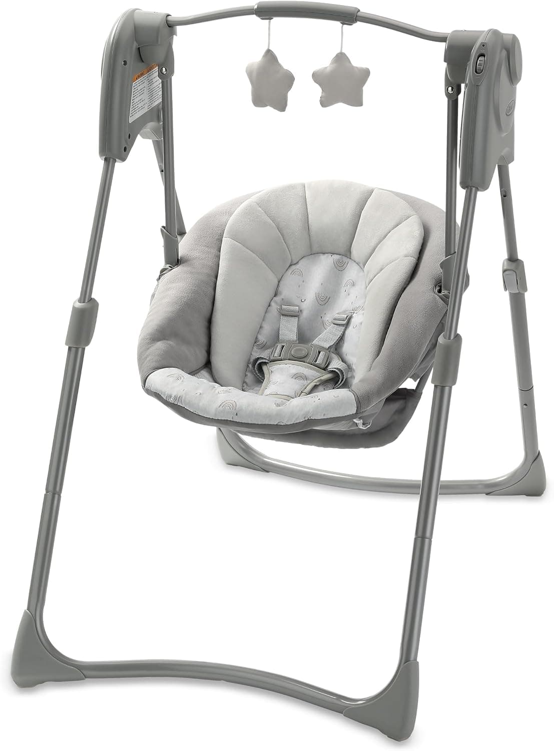 Graco Slim Spaces Compact Baby Swing, Space Saving Portable Baby Swing with Height Adjustable Legs & Soft Toys