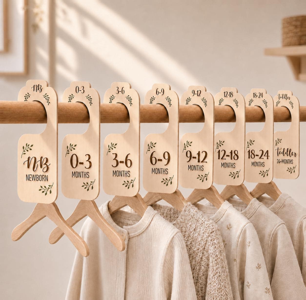 Giftacity Baby Closet Dividers Set of 8 - Wooden Double-Sided Size Organizer, Boho Nursery Decor