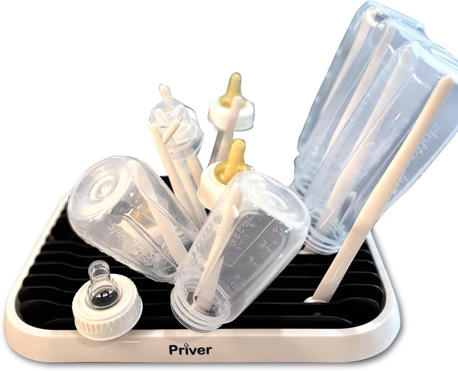 Priver Baby Bottle Drying Rack with Tray, Space-Saving High Capacity - White